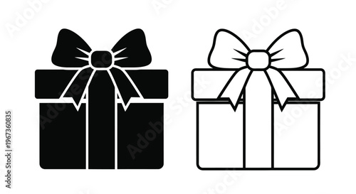 Two gift boxes with bows one filled and one outlined silhouette