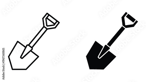 Two types of shovels illustrated in contrasting styles for visual comparison