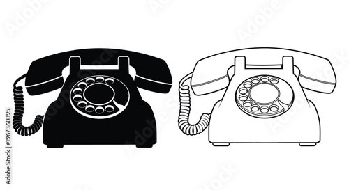 Vintage rotary telephone depicted in contrasting styles a striking silhouette