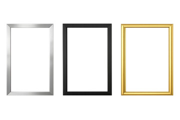 Realistic silver black gold empty picture frames