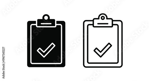 Two clipboards with checkmarks one filled and one outlined silhouette