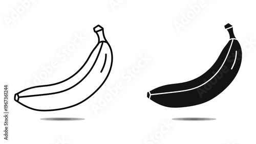 Obraz na plátně Comparison of ripe and unripe banana illustrations in black and white drawing st