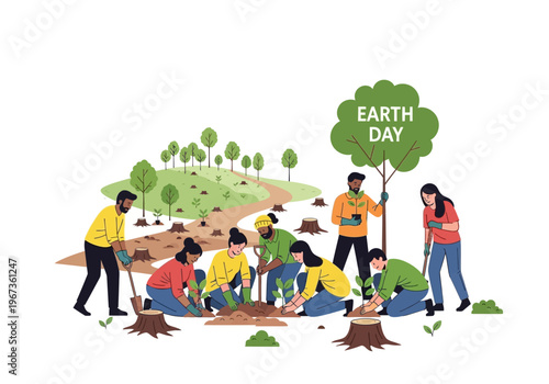People Planting Trees for Earth Day.