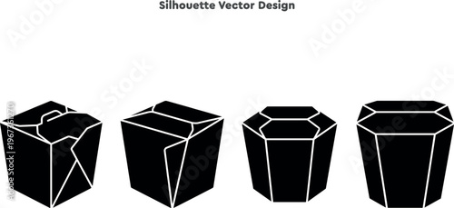 Silhouette set of chinese takeout food boxes and paper cartons. Vector set of fast food delivery packaging containers. Restaurant meal to go and snack wrap vector illustration.