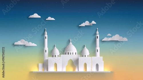 Mosque Silhouette Design With Clouds in a Colorful Sky During Sunset