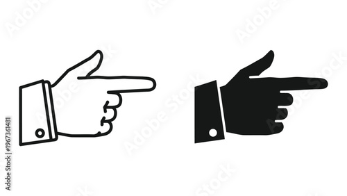 Contrasting hand gestures pointing in opposite directions with suit and glove styles