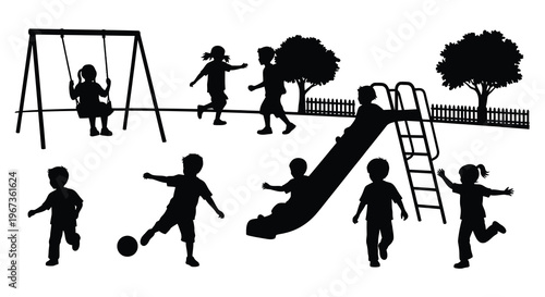 Children playing on a playground a striking black silhouette