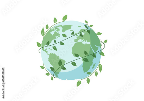Green Earth Globe with Leaves.
