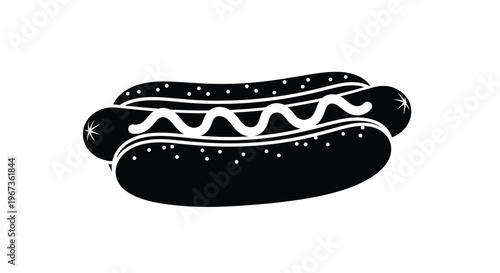 A simple black silhouette of a hotdog with toppings silhouette