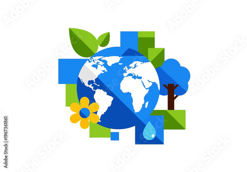 Earth Globe with Green Leaves.