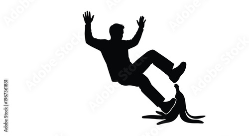 Man slipping on a banana peel dramatic pose black silhouette