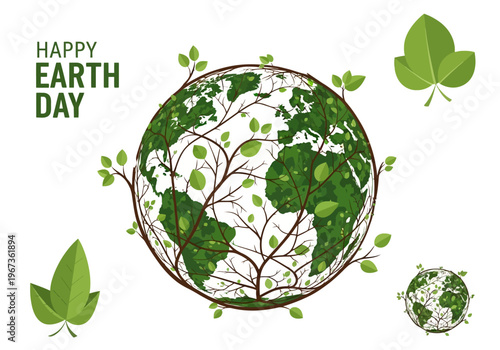 Green Earth Day Globe with Leaves.