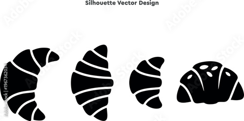 Silhouette set of French croissants and crescent rolls for bakery. Vector set of delicious breakfast pastries. Freshly baked dough and cafe dessert snacks vector illustration.