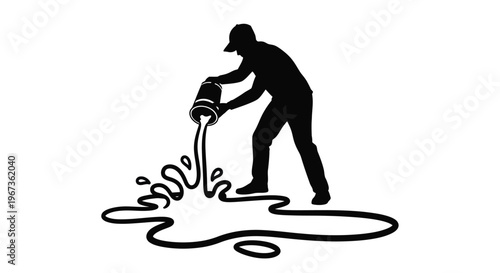 Man pouring liquid from a bucket creating a flowing splash silhouette