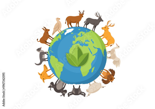 Animals Surrounding The Earth Globe.