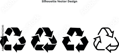 Silhouette set of recycling symbols for environmental conservation. Vector set of universal waste management arrows. Sustainable ecology lifestyle icons and sign vector illustration.