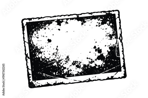 An abstract depiction of a heavily distressed and weathered framed artwork Vector