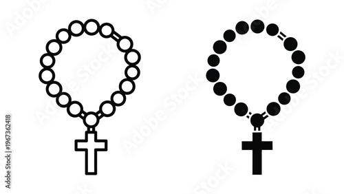 Contrast of traditional and modern rosary beads with gender-specific crucifix pendants