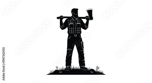 A strong lumberjack stands confidently holding an axe over his shoulder depicted in a striking silhouette high quality professional detailed modern