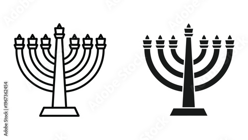 Comparison of traditional and modern hanukkiah designs in black and white illustration