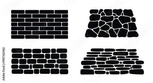 Four stone wall patterns displayed as black shapes silhouette