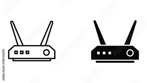 Comparison of two different wireless router designs in black and white illustration