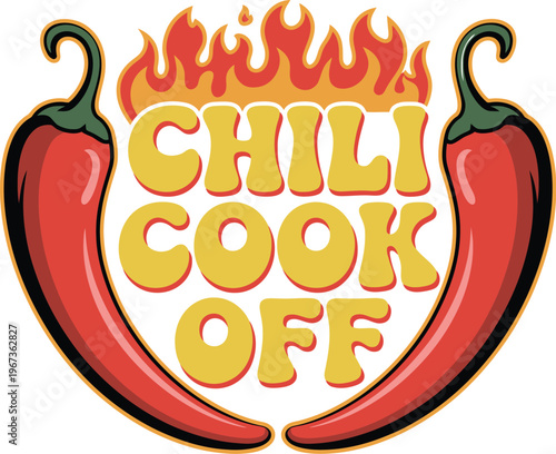 Fiery chili banner illustration, blazing peppers with lava textures for spicy cook off festival promotion and food event design.