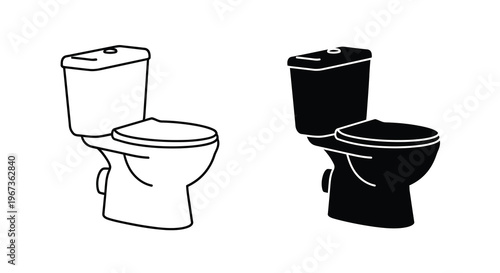Two toilets one white and one black shown in outline silhouette