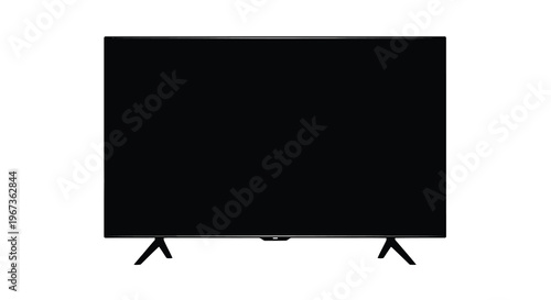 A black television set with stand displayed against a white background silhouette