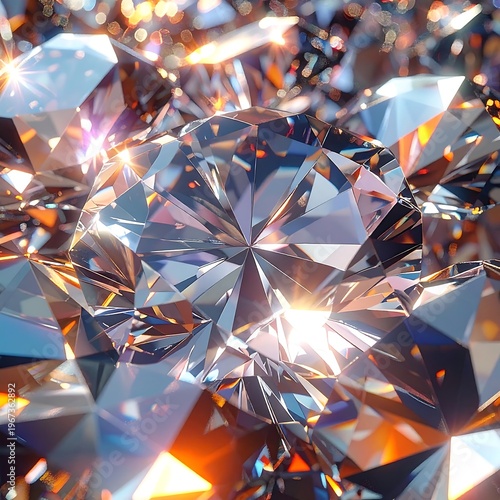 Close-up of a dazzling assortment of precisely cut, multi-faceted gemstones. Brilliant light play, sharp reflections, and intense sparkle create a luxurious feel
