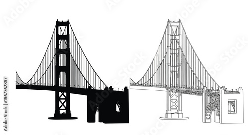 Detailed view of the golden gate bridge in black a striking silhouette