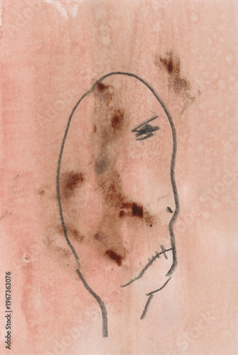 Dessin du visage d'un homme souffrant de dépression et d'anxiété. Dépersonnalisation.