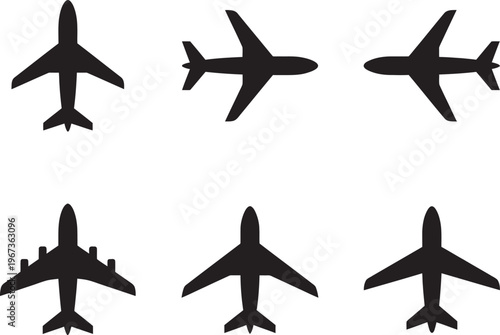 Black Airplane Silhouette Vector Icon Set Travel Graphic Design