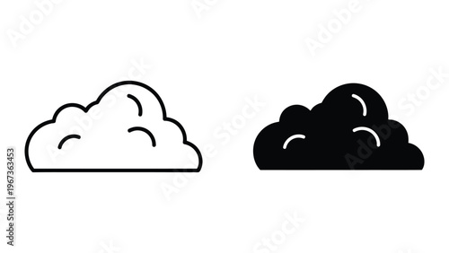 Comparison of clear and stormy weather clouds in simple line art