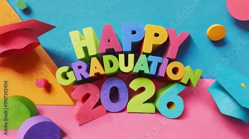 Craft Project Celebrating Graduation With Colorful Letters on Blue and Pink B...