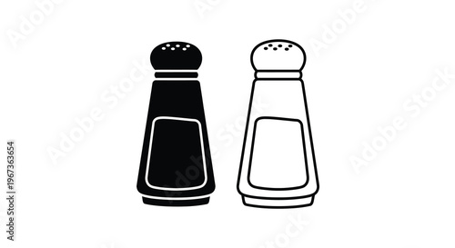 Black and white salt and pepper shakers in stark silhouette