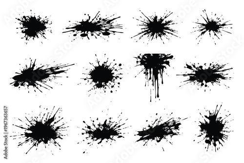 Dynamic abstract ink explosions with varied directional splatters and intensity Vector