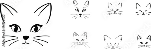 Foto Minimal Cat Face Outline Icon Illustration with Thin Stroke Lines Depicting Cute