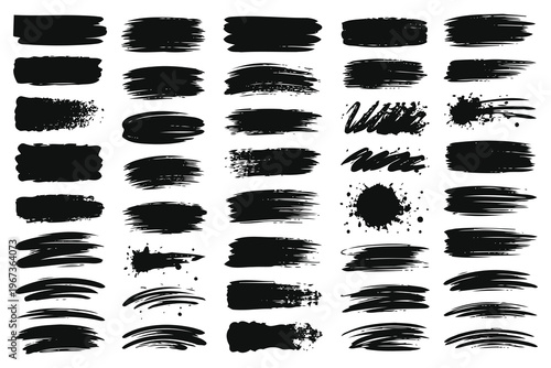 Abstract brush stroke patterns in monochromatic black and white Vector