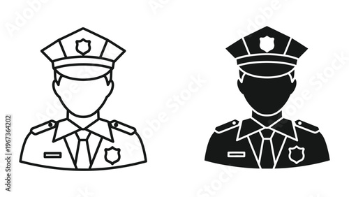 Contrasting police officer icons in white and black color schemes