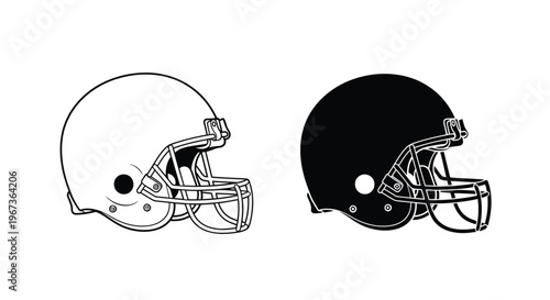 American football helmets contrasting styles black and white silhouette