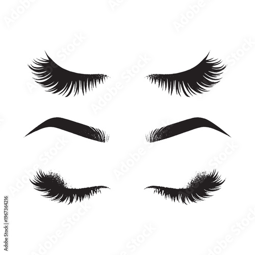 Collection of feminine eyelash and eyebrow styles for beauty and makeup vector illustration.