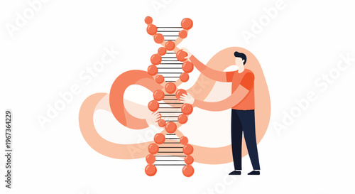 Scientist or researcher analyzing DNA double helix structure, representing genetic engineering, biotechnology, and scientific discovery in medicine and healthcare.