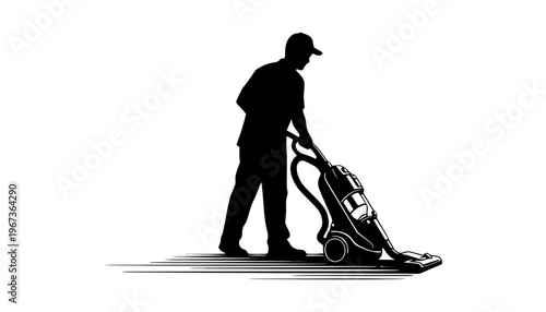 A man cleaning with a vacuum cleaner in silhouette style