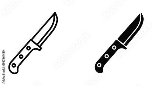 Two distinct styles of chef’s knives shown in black and white illustration