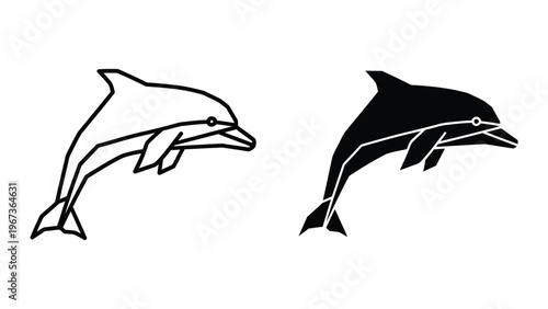 Contrasting line art styles of a dolphin jumping out of water