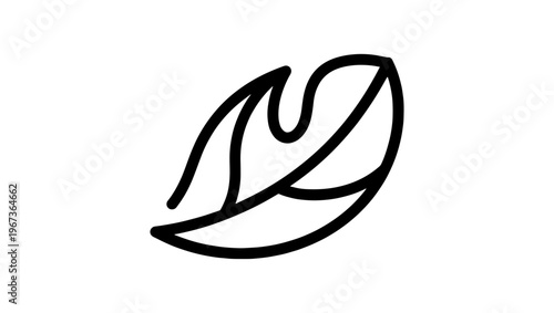 Minimalist leaf line art icon, organic botanical leaf vector illustration, simple black and white foliage logo element for eco-friendly branding