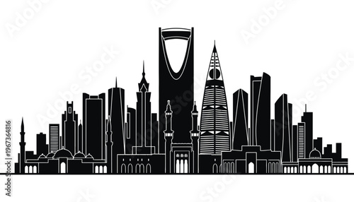 Riyadh city skyline silhouette vector illustration with modern skyscrapers and towers