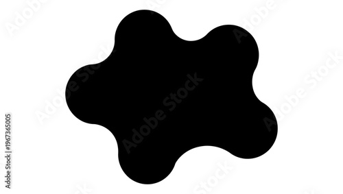 Organic black blob vector silhouette, abstract liquid splash shape, minimalist fluid ink blot on white background, amoeba form for graphic design