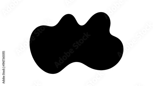 Organic liquid blob silhouette, black fluid splash shape on white background, abstract wavy amoeba vector element for modern graphic design